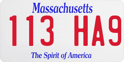 MA license plate 113HA9