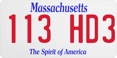 MA license plate 113HD3