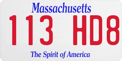 MA license plate 113HD8