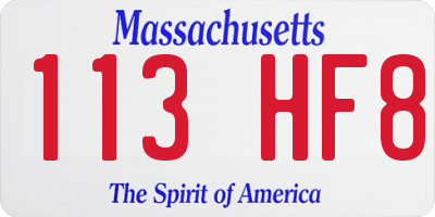 MA license plate 113HF8