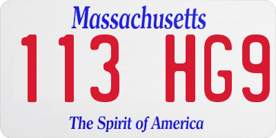 MA license plate 113HG9