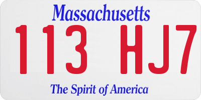 MA license plate 113HJ7