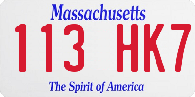 MA license plate 113HK7