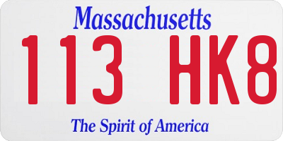 MA license plate 113HK8