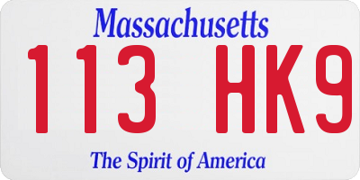 MA license plate 113HK9
