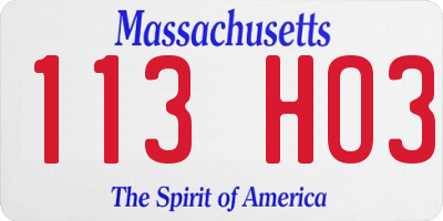 MA license plate 113HO3
