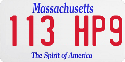 MA license plate 113HP9