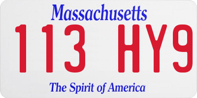 MA license plate 113HY9