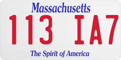 MA license plate 113IA7