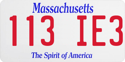 MA license plate 113IE3