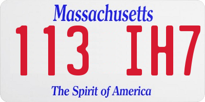 MA license plate 113IH7