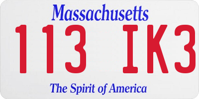 MA license plate 113IK3