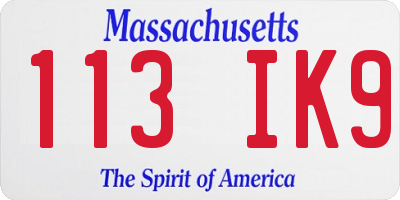 MA license plate 113IK9
