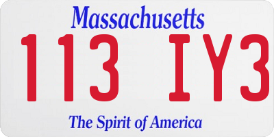 MA license plate 113IY3