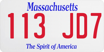 MA license plate 113JD7