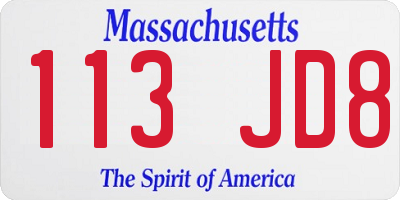 MA license plate 113JD8