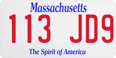MA license plate 113JD9