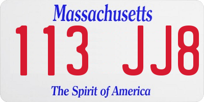 MA license plate 113JJ8