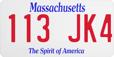 MA license plate 113JK4