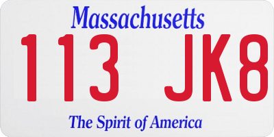 MA license plate 113JK8