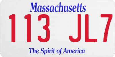 MA license plate 113JL7