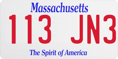 MA license plate 113JN3