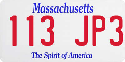 MA license plate 113JP3