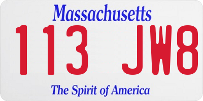 MA license plate 113JW8