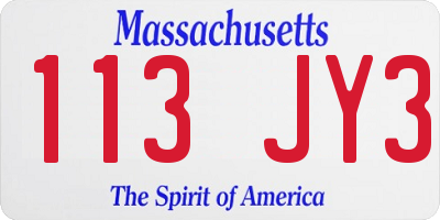 MA license plate 113JY3
