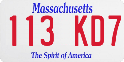 MA license plate 113KD7