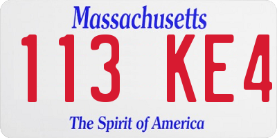 MA license plate 113KE4