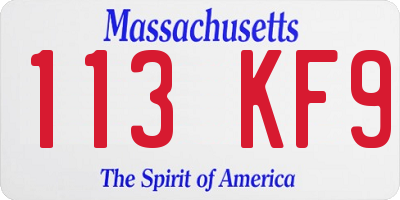 MA license plate 113KF9