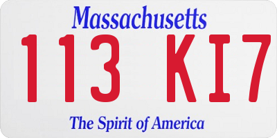 MA license plate 113KI7