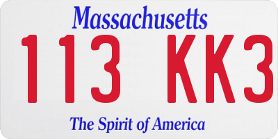 MA license plate 113KK3