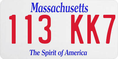MA license plate 113KK7