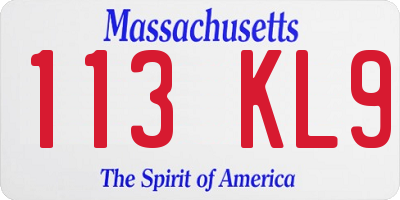 MA license plate 113KL9