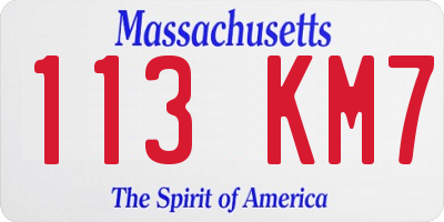 MA license plate 113KM7