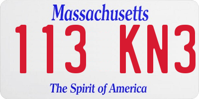 MA license plate 113KN3