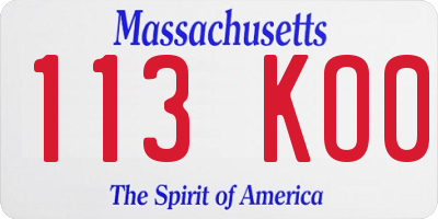 MA license plate 113KO0