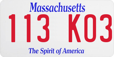 MA license plate 113KO3