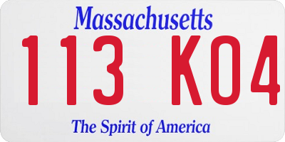 MA license plate 113KO4