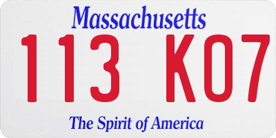 MA license plate 113KO7