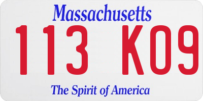MA license plate 113KO9