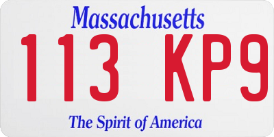 MA license plate 113KP9