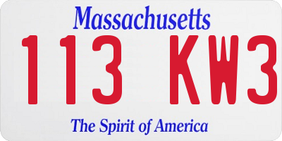 MA license plate 113KW3