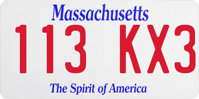 MA license plate 113KX3