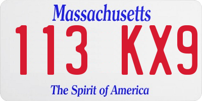 MA license plate 113KX9