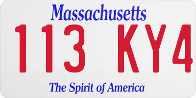 MA license plate 113KY4