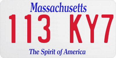 MA license plate 113KY7