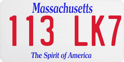 MA license plate 113LK7